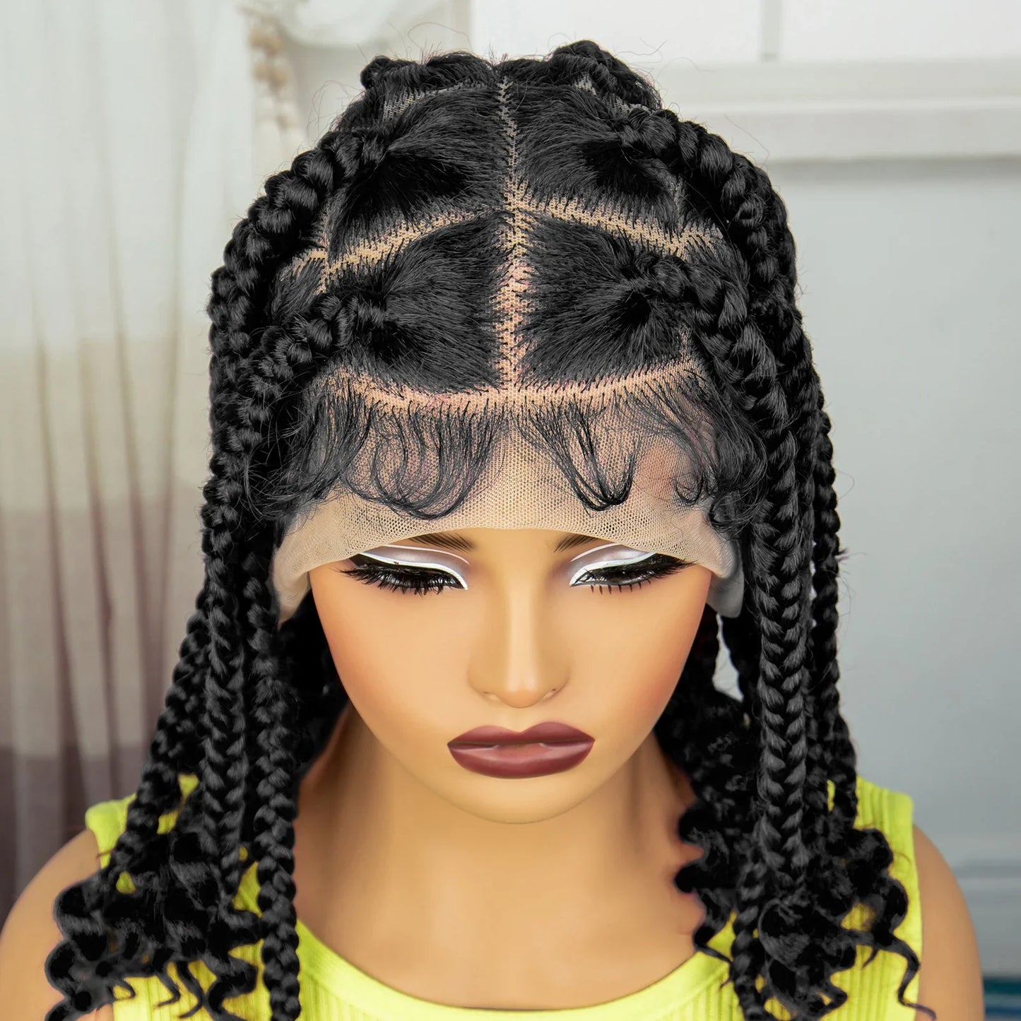 Natural Curly Ends Knotless Braids Wig | Transparent Full Lace | Baby Hair
