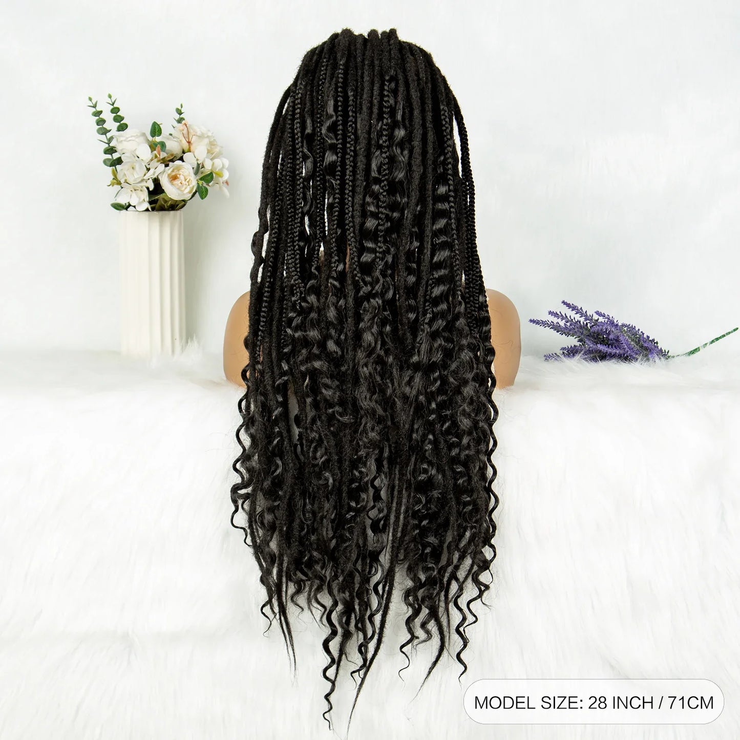 Curly End Dreadlocks Box Braids Wig | Full Lace Pre-Plucked