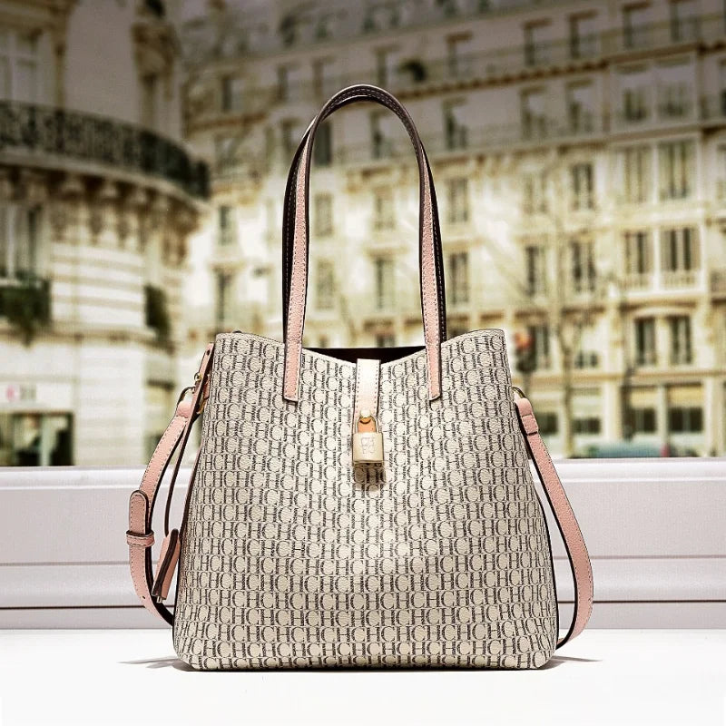 Premium Versatile Leather Crossbody Bag | Ladies Large Capacity Daily Commuter Tote Bag (Letter Print Design, Fashion Casual)