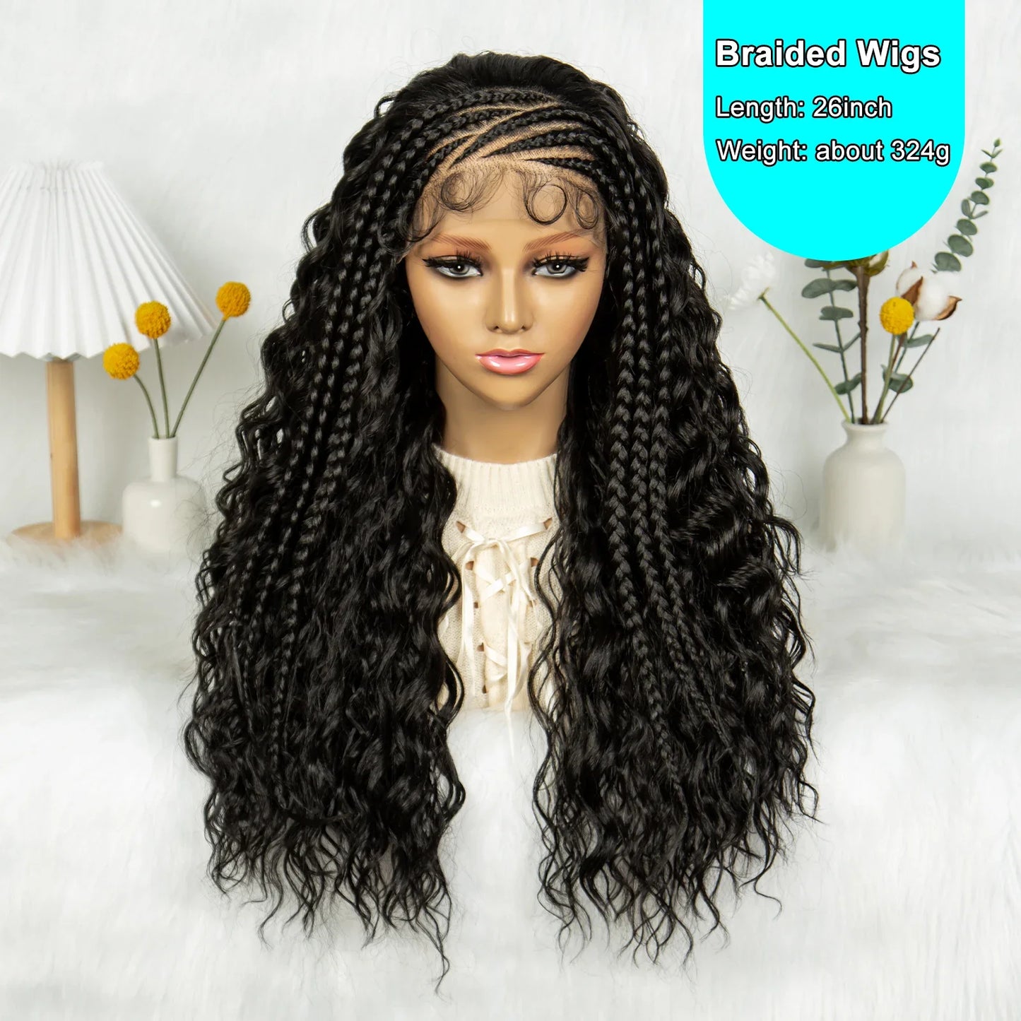 Burgundy Cornrow Stitch Curly Braids Wig | 13x4 Lace Front | Baby Hair | KIMA