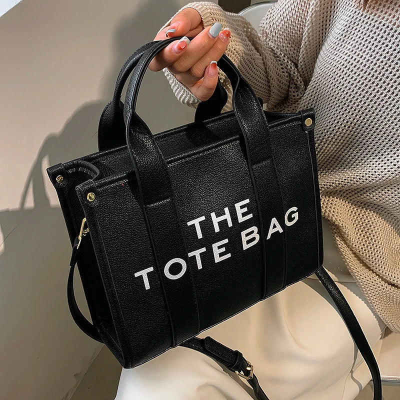 The Tote Bag for Women | Crossbody Female Handbag & New Solid Words Letter Leisure Large Bag (Luxury Fashion Designer PU Bag)