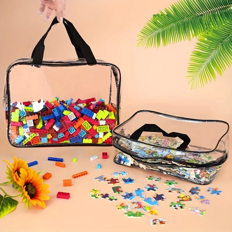 4pcs large toy storage bags multi-purpose zipper transparent PVC waterproof suitcase, suitable for building blocks