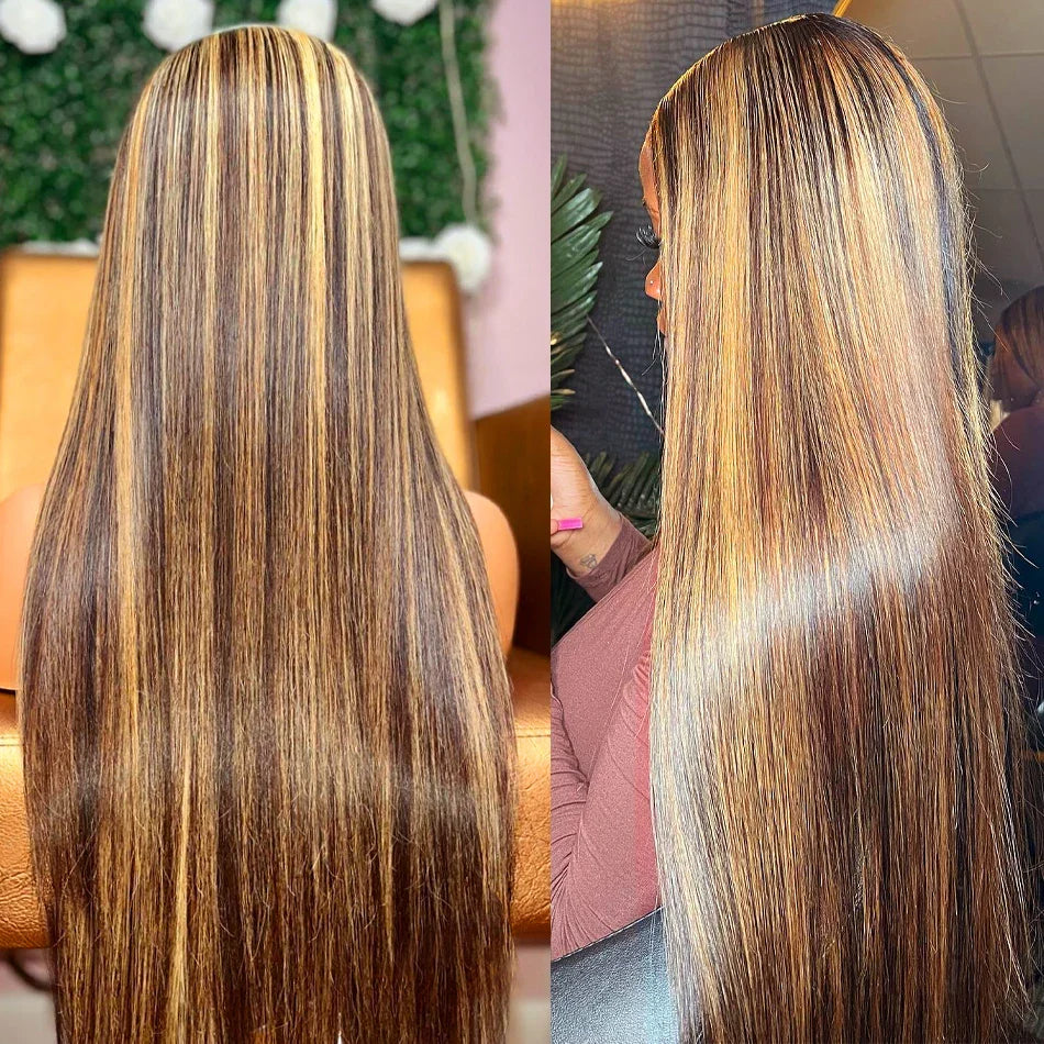 Highlight Glueless Human Hair Wig | Ready-to-Wear 200% Density Ombre Straight 13x6 HD Lace Frontal Wig (Pre-Plucked, Pre-Cut)