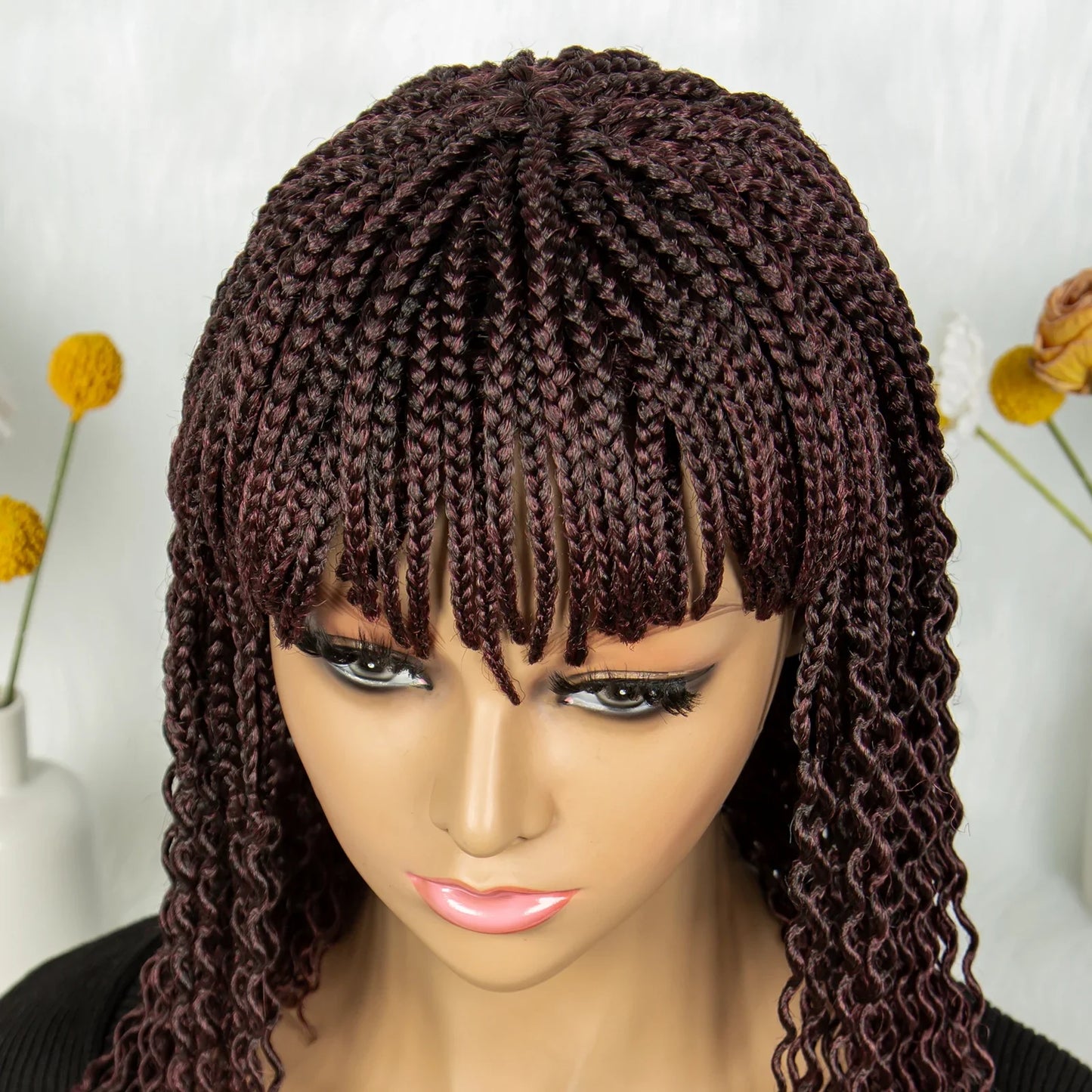 KIMA Colorful Half Twisted Locs Half Braided Bob Wig with Bangs