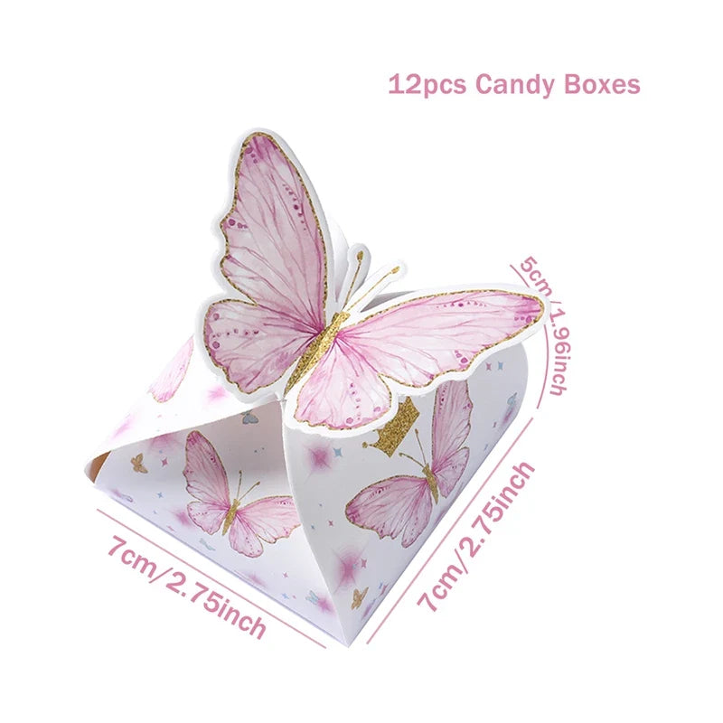 Butterfly Candy Gift Box Pink Purple Butterfly Birthday Party Decorations Kids Wedding Supplies Baby Shower Cookie Biscuit Box