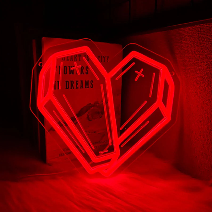Halloween Neon Sign, Red Coffin Led Luminous Icon 3D Sculpture, Usb Powered, Used For Room, Horror Space, Game Room Decor.