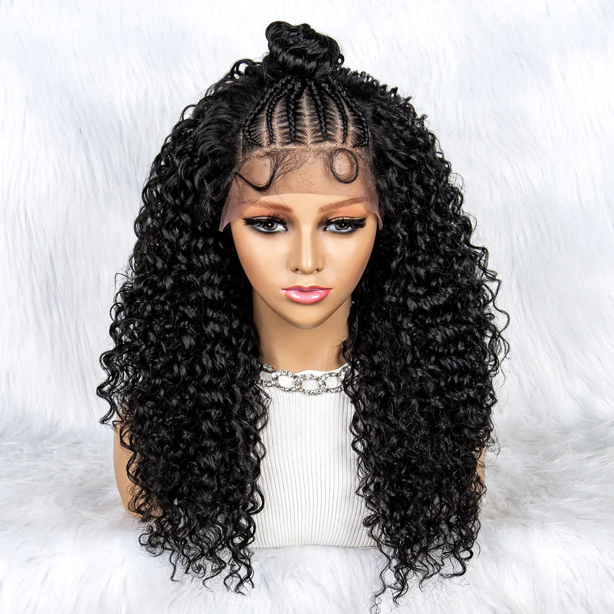 KIMA Braided Bun Wig | Kinky Curly Lace Front Updo with Baby Hair