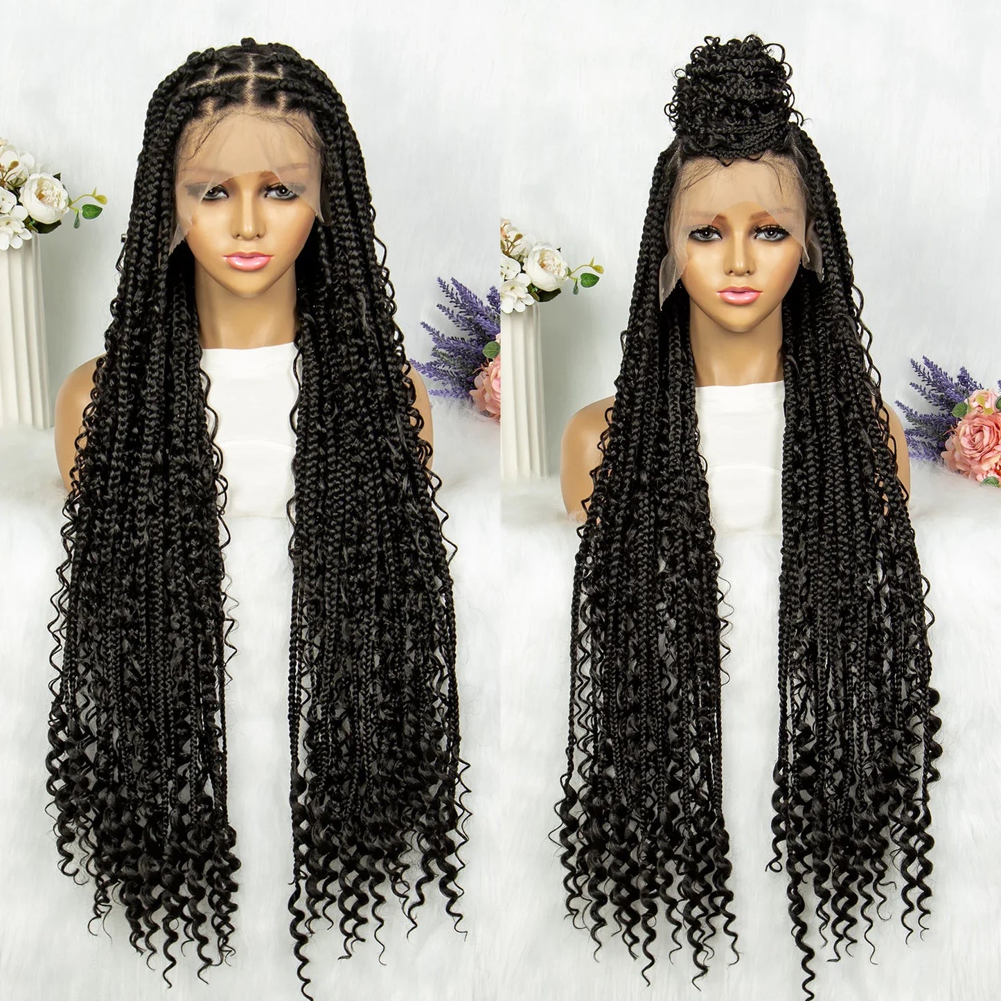 KIMA Box Braids Synthetic Wigs Full Lace  Dreadloks Braided Wigs Knotless Goddess Boho Braided Wigs Hair for Black Women