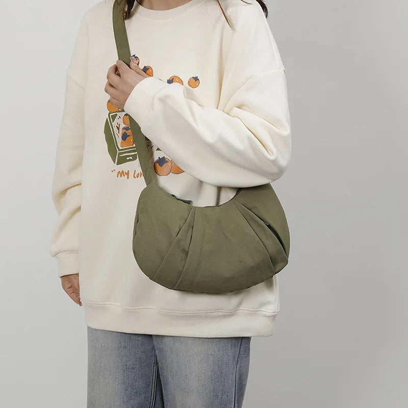 New Large-Capacity Crescent Bag for Women | Trendy Casual Nylon Shoulder & Crossbody Bag (Simple Croissant Style, Commuting)