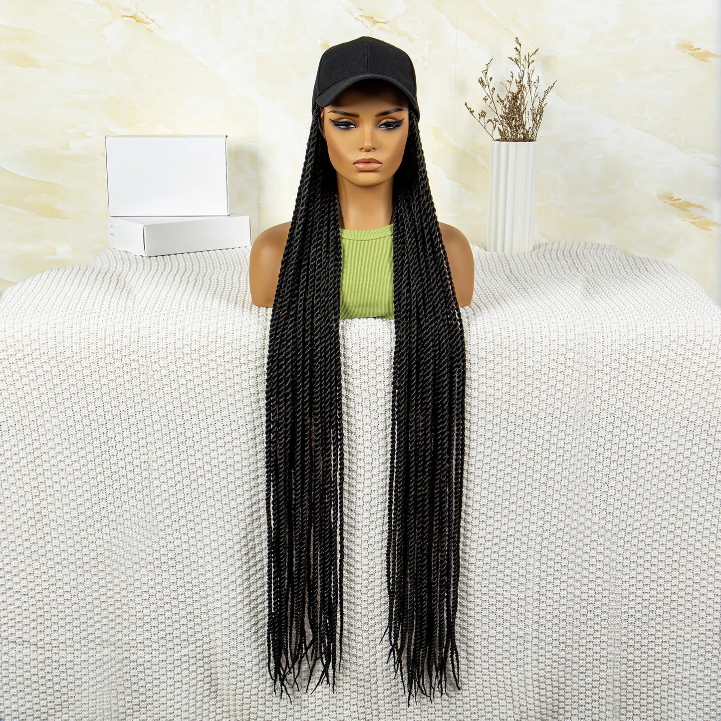 Synthetic Long Twists Braids Extension With Adjustable Cap Fashionable Machine Made Crochet Braided Extension Cap Wig For Women