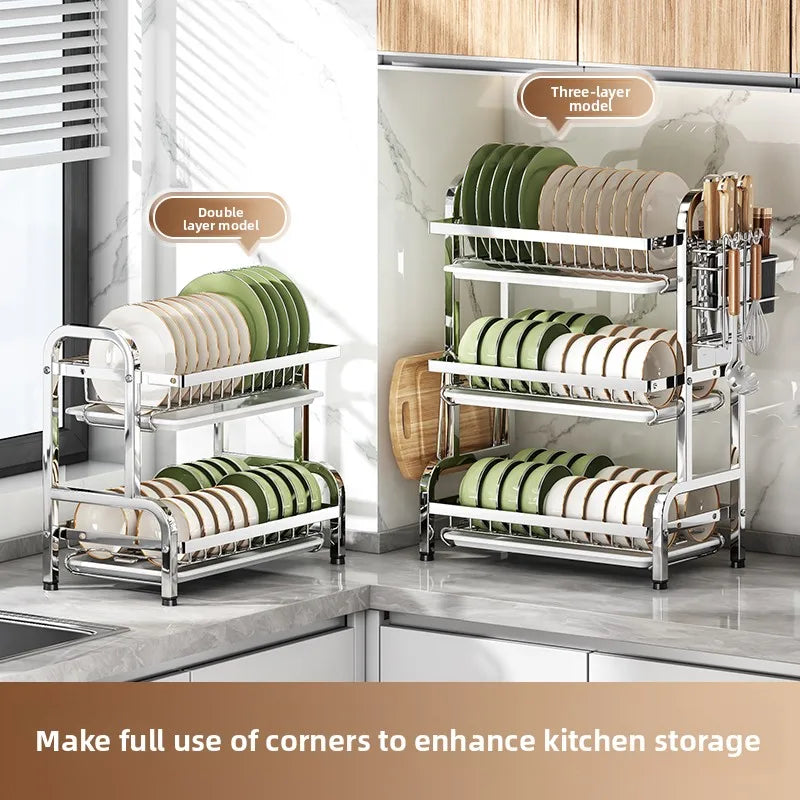 stainless steel Dish Dryer Rack,Compact Kitchen Dish Rack,Screeper Set,Large Rust Proof Dish Screeper With Utensils Holder