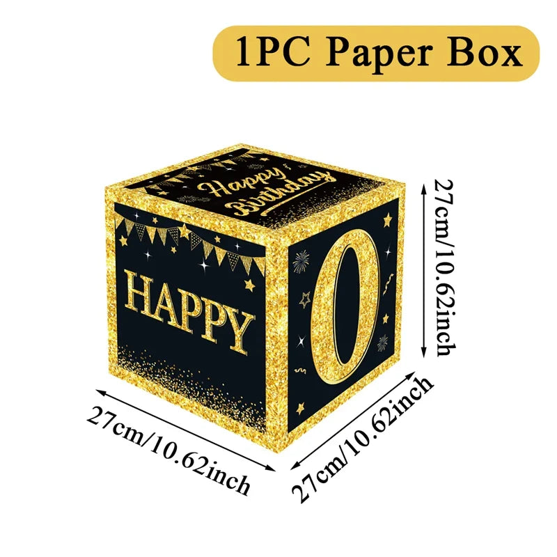 Black and Gold 18th 30th Birthday Box Birthday Party Decorations for Home Birthday Box Happy BIrthday Baby Shower Party Supplies