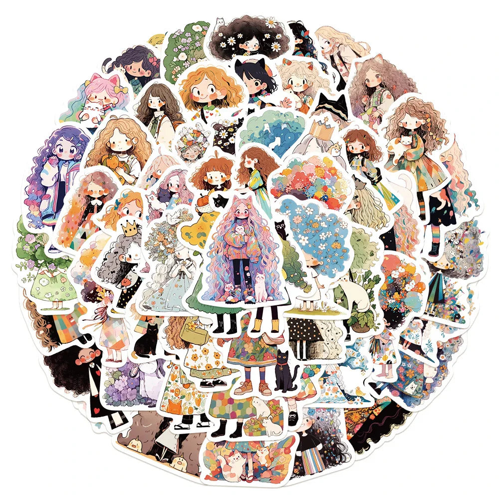 10/30/50pcs Cute Cartoon Girl Anime Stickers Aesthetic Decals Fridge Laptop Phone Scrapbook Diary Decoration Sticker Kids Toys