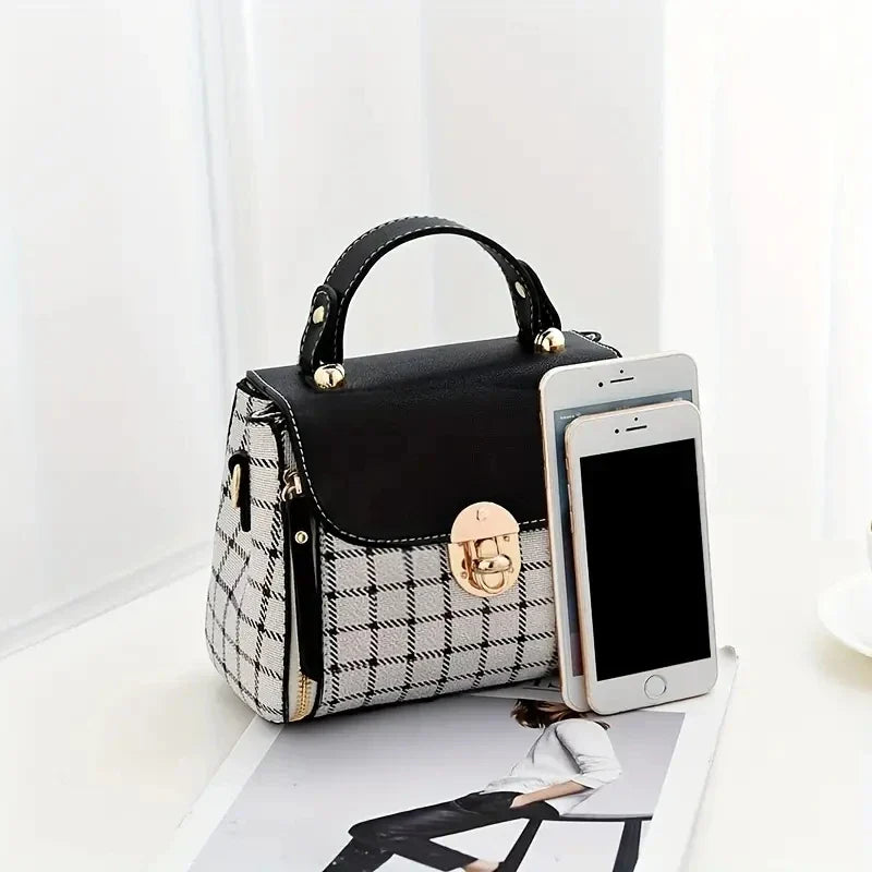 Women's Trendy Flap Shoulder Bag | PU Leather Crossbody Bag (Simple Plaid Designer Messenger Bag, Small Purse & Handbags Pouch)