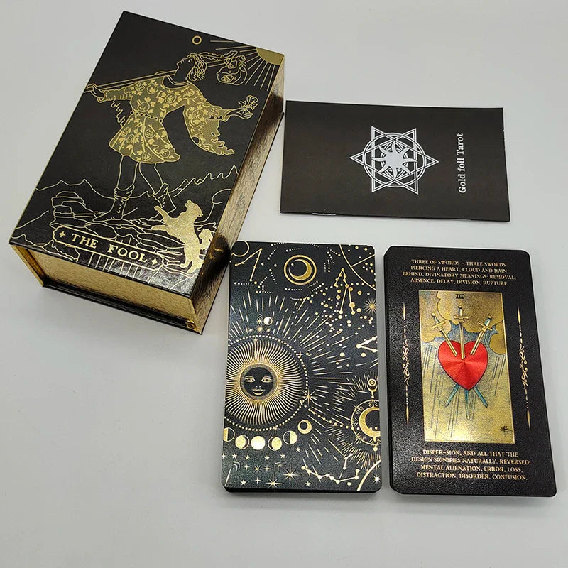 The New Knight Laser Gold Foil Tarot Board Game Set Hot Stamping Luxury PVC Waterproof Wear-resistant Divination Cards