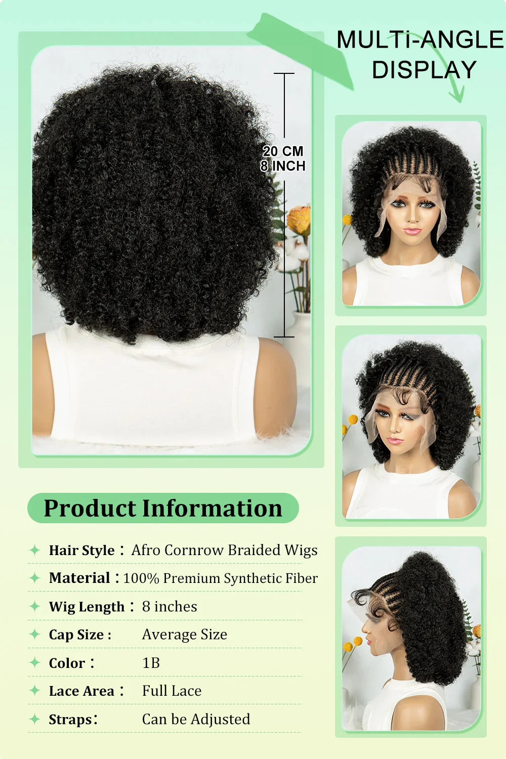 Bouncy Afro Cornrow Full Lace Braided Wig | Synthetic Braids | Black Women