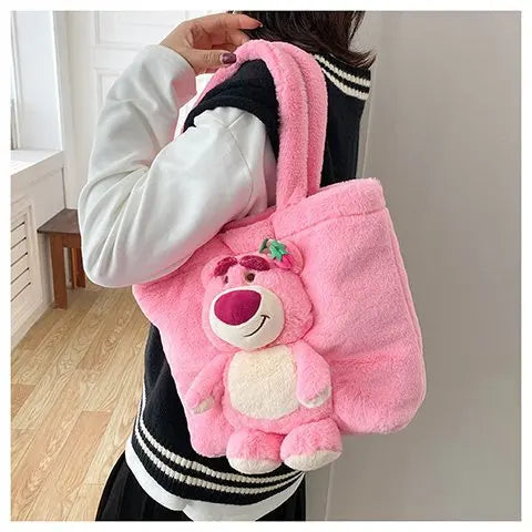 New Cartoon Plush Doll Shoulder Bag | Sweet and Cute Stitch Strawberry Bear Soft Cute Girls Handbag