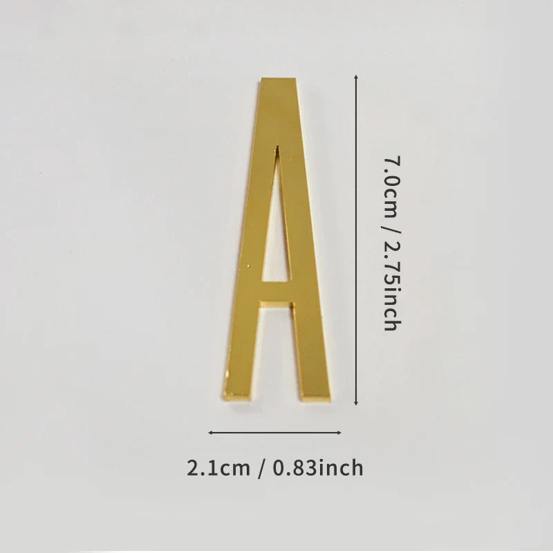 Golden Self Adhesive House Number Metal English Alphabet Letters for Apartment Room Door Plate Table Mailbox Number Stickers 7cm