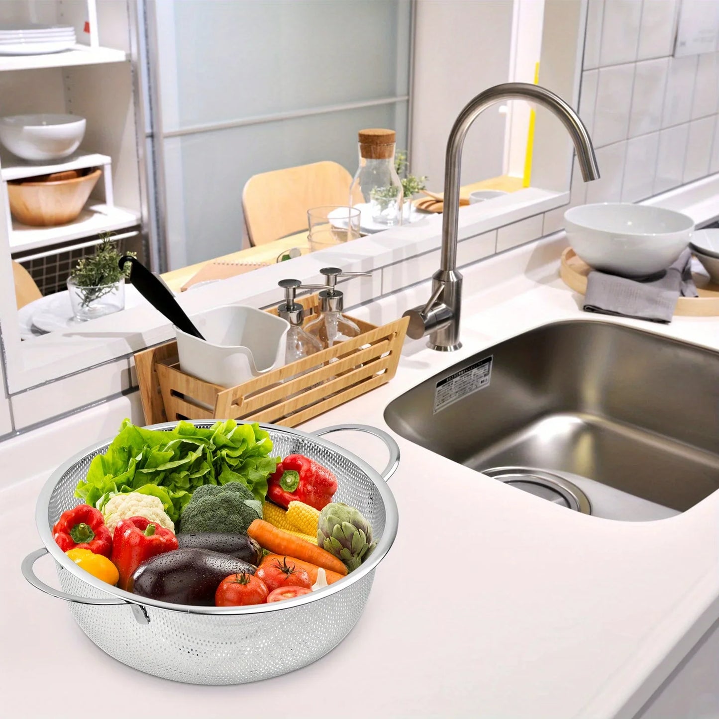 Stainless steel drain basket, vegetable washing basket, perforated basket, rice washing basket, sieve and filter water