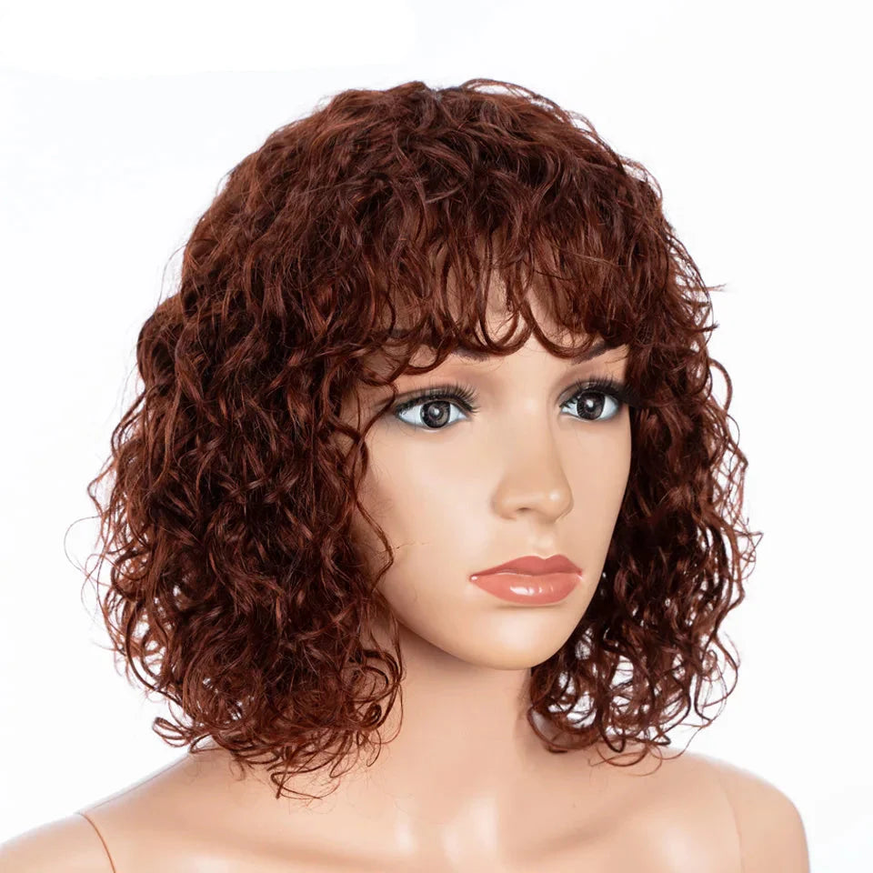Rebecca Short Wavy & Curly Bob Wig | Human Hair with Bangs & Water Wave Texture