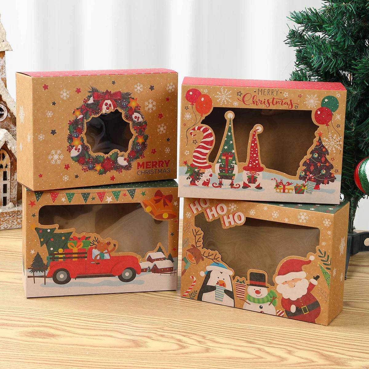 Christmas Candy Box Dessert box Cake Box Window Cookie Box Gingerbread Box Merry Christmas decoration for home 2024 Navidad