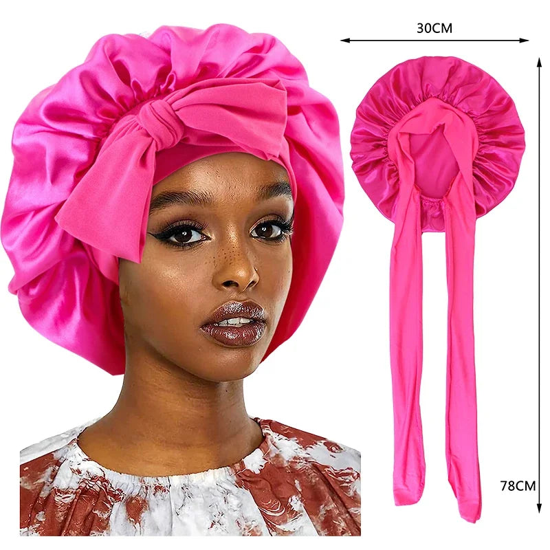 New Satin Sleeping Cap for Women Solid Wide Band Stretch Head Tie Silky Bonnet Edge Wrap Nightcap Hair Care Shower Head Cover