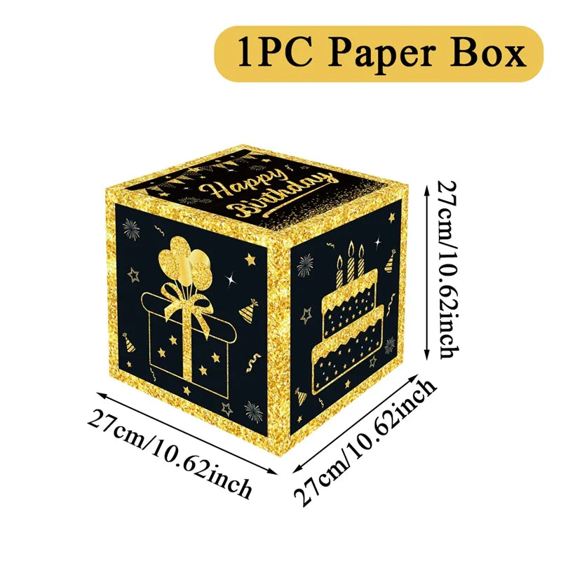 Black and Gold 18th 30th Birthday Box Birthday Party Decorations for Home Birthday Box Happy BIrthday Baby Shower Party Supplies