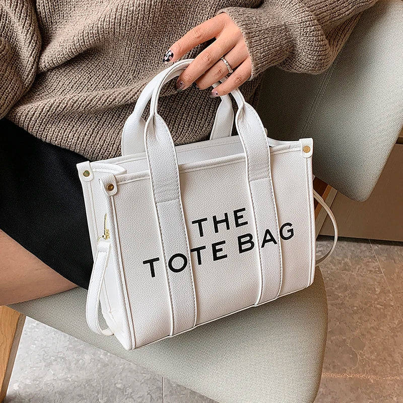 The Tote Bag for Women | Crossbody Female Handbag & New Solid Words Letter Leisure Large Bag (Luxury Fashion Designer PU Bag)