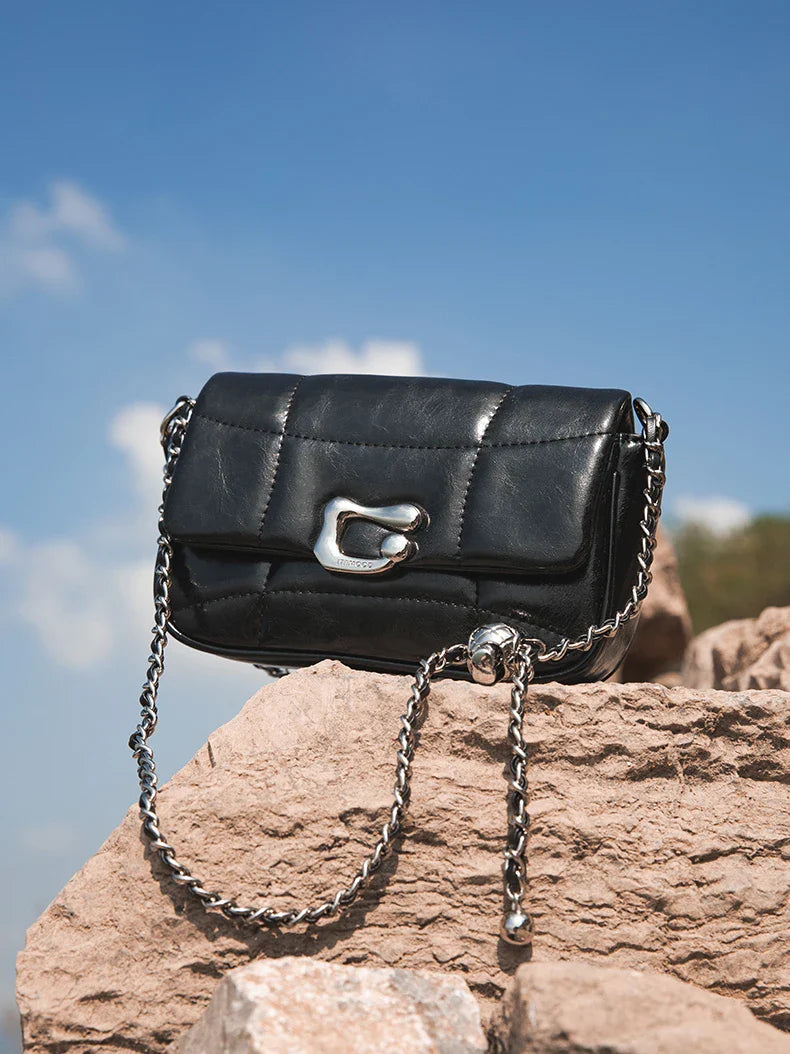 Genuine Leather Crossbody Bag | Luxury Brand Shoulder Bag with Chain Strap & Unique Design Quilted Handbag