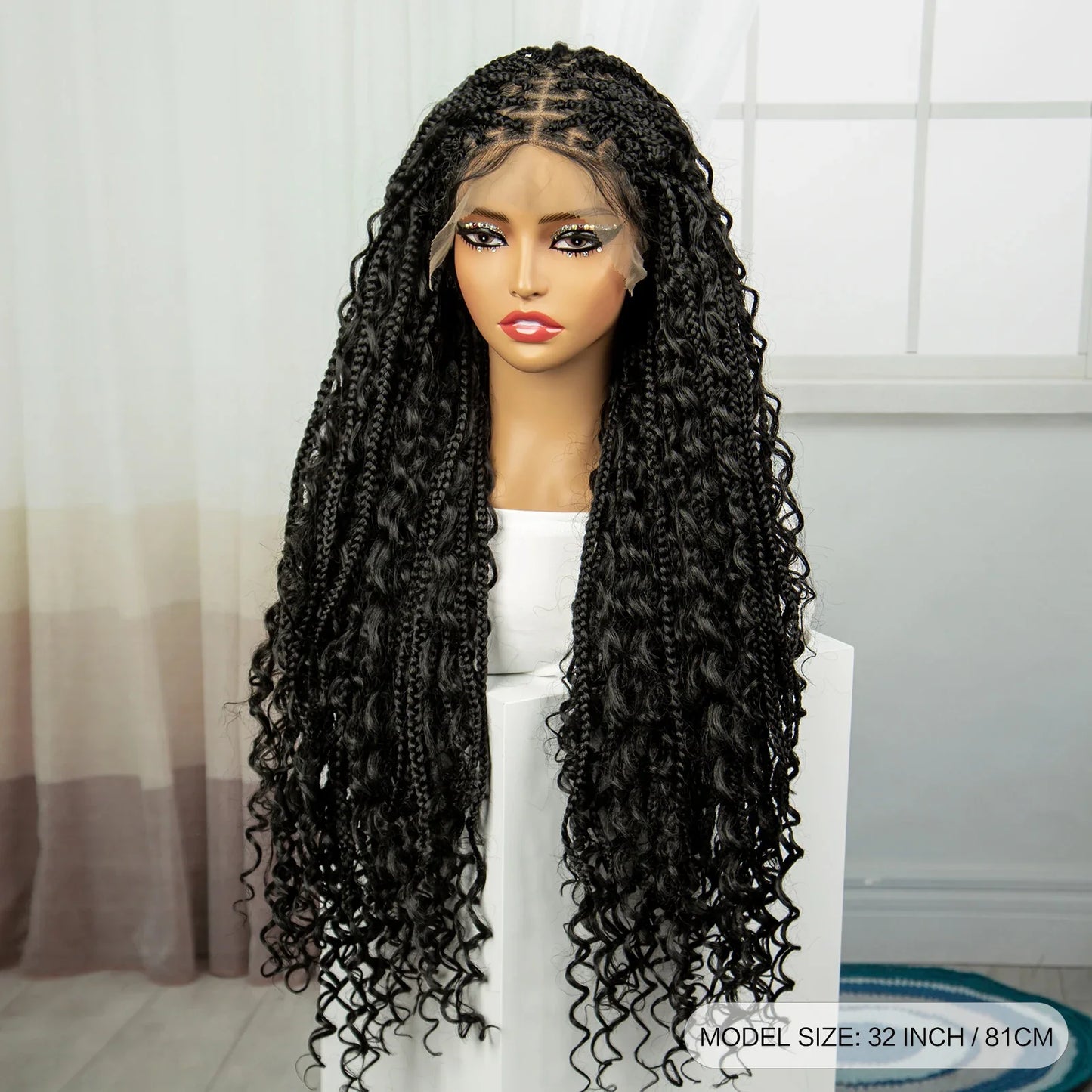 Ombre Boho Knotless Braids Wig | Curly Ends | Lace Front | Baby Hair