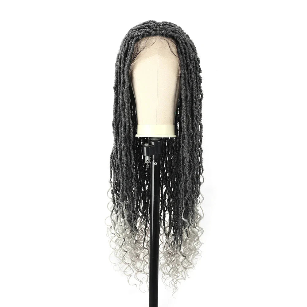 Goddess Faux Locs Crochet Wigs Synthetic Dreadlock Lace Twist Wig with Wave Curly End Lace Faux Locs Braided Wigs with Baby Hair