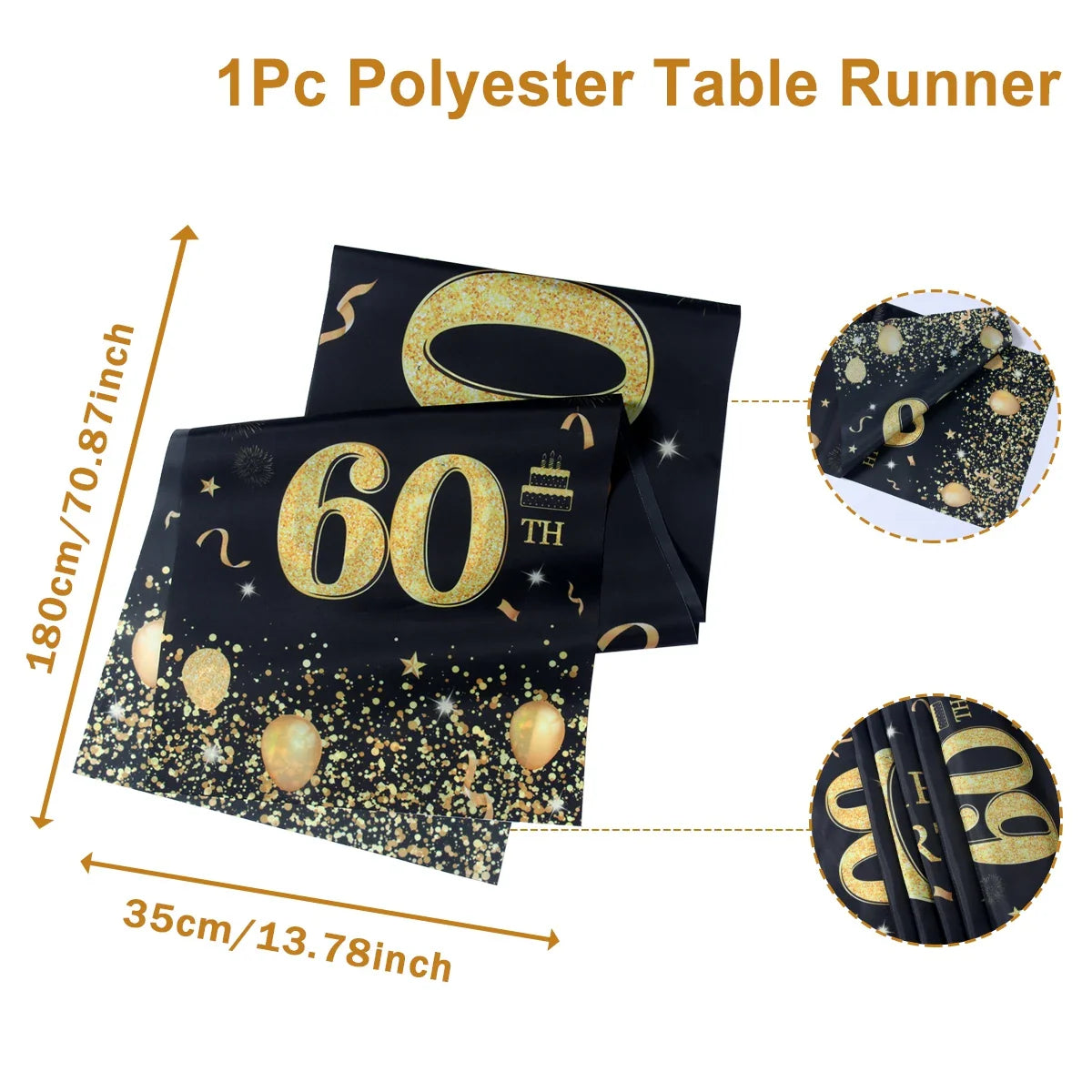 Black Gold Happy Birthday Table Runner 30th 40th 50th Birthday Party Decoration Adult  Anniversary Birthday Party Supplies