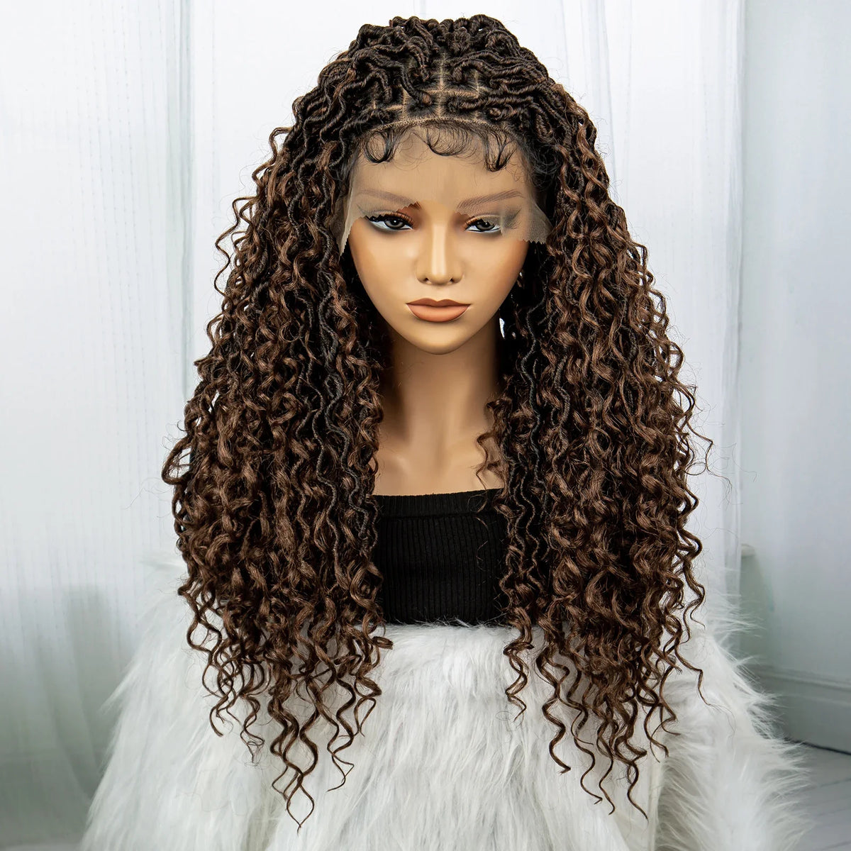 Burgundy 26" 99J Knotless Box Braids Wig | Curly Ends | Faux Locs | Swiss Lace Front | Braided Wigs for Black Women