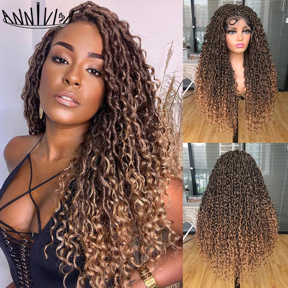 Luxurious Goddess Faux Locs Wig | Full Lace Braid with Baby Hair | Bohemian Twist Crochet Curls | Kanekalon Synthetic Wig for Black Women
