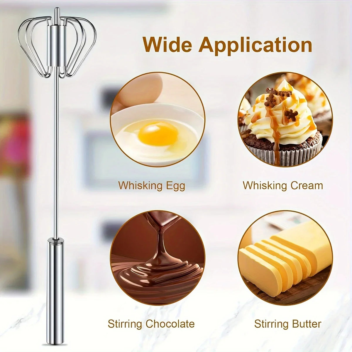 Stainless Steel Egg Beater – Durable Semi-Automatic Mixer for Effortless Egg Cream Whipping – Kitchen Baking Stirring Tool