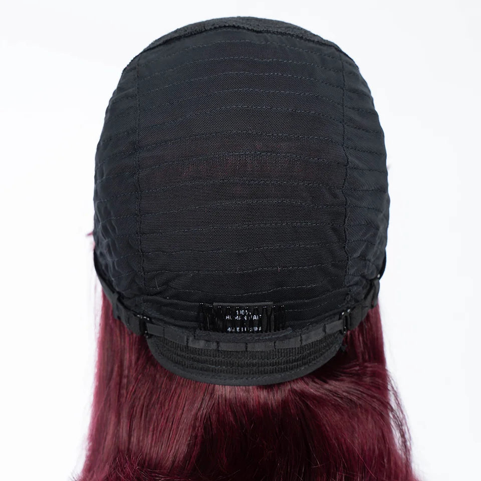 99J Wine Red Straight Bob Wig with Bangs | Full Machine Made Brazilian Remy Human Hair