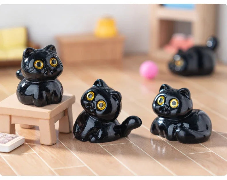 5-15Pcs Black Cat Ornament Mini Figurines Miniature Resin Cute Kitten Micro Landscape Crafts Small Ornaments Desktop Decoration