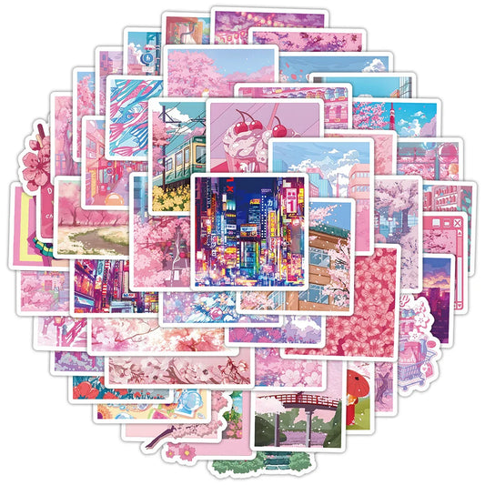 10/30/50pcs Cute Cartoon Pink Sakura Aesthetic Stickers DIY Laptop Fridge Notebook Suitcase Car Decoration Sticker Kids Toys