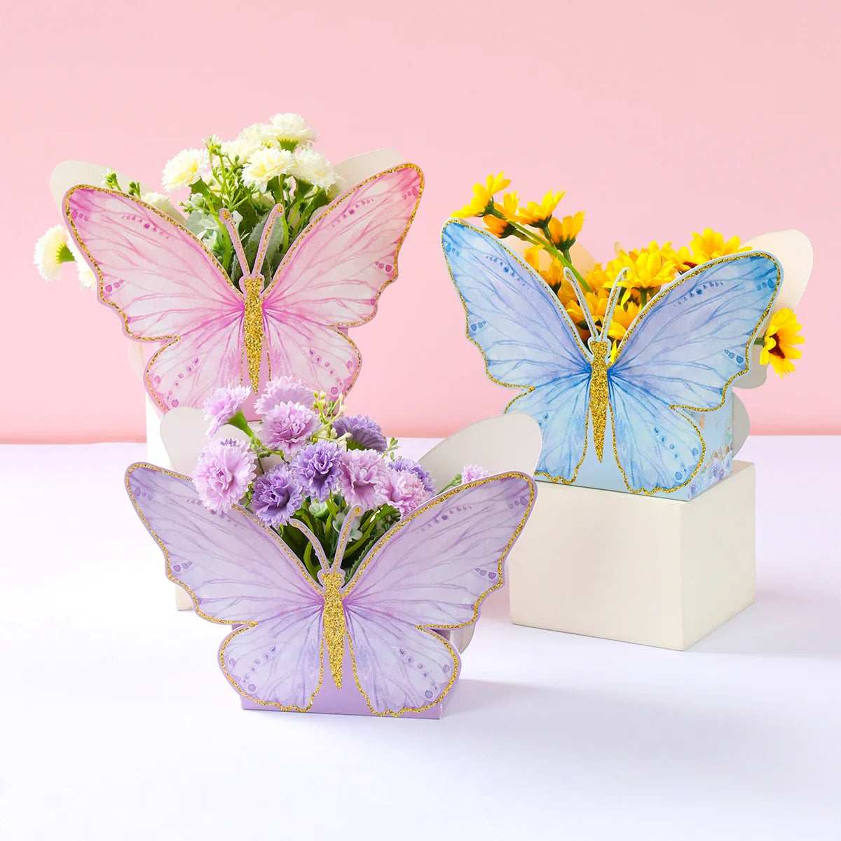 Butterfly Candy Gift Box Pink Purple Butterfly Birthday Party Decorations Kids Wedding Supplies Baby Shower Cookie Biscuit Box