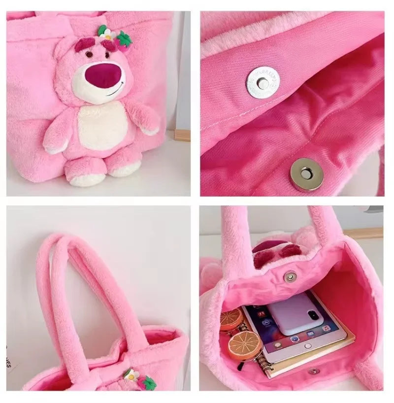 New Cartoon Plush Doll Shoulder Bag | Sweet and Cute Stitch Strawberry Bear Soft Cute Girls Handbag