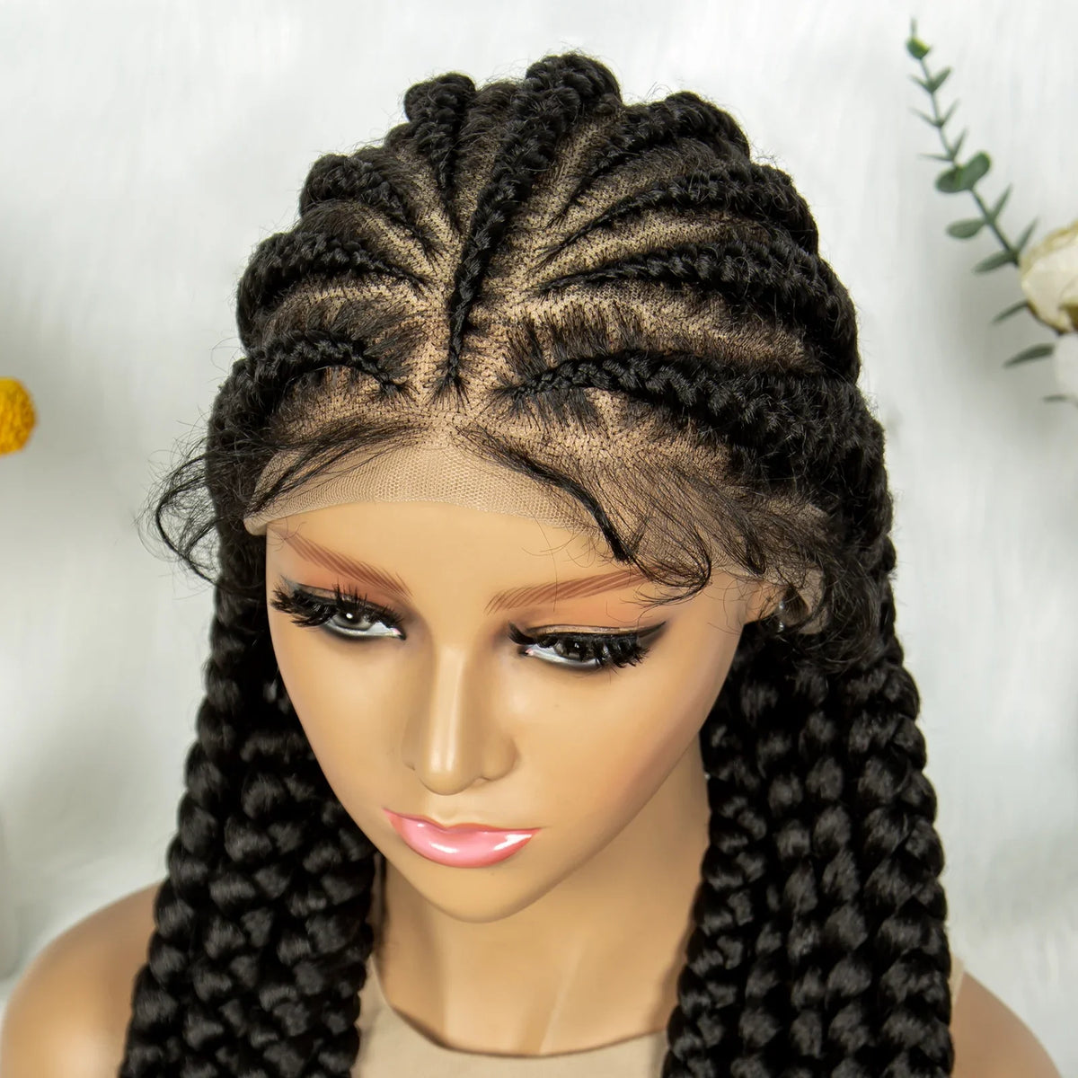 Knotless Cornrow Box Braided Full Lace Wig | Twisted Accents | Natural Hair Texture | Black Women