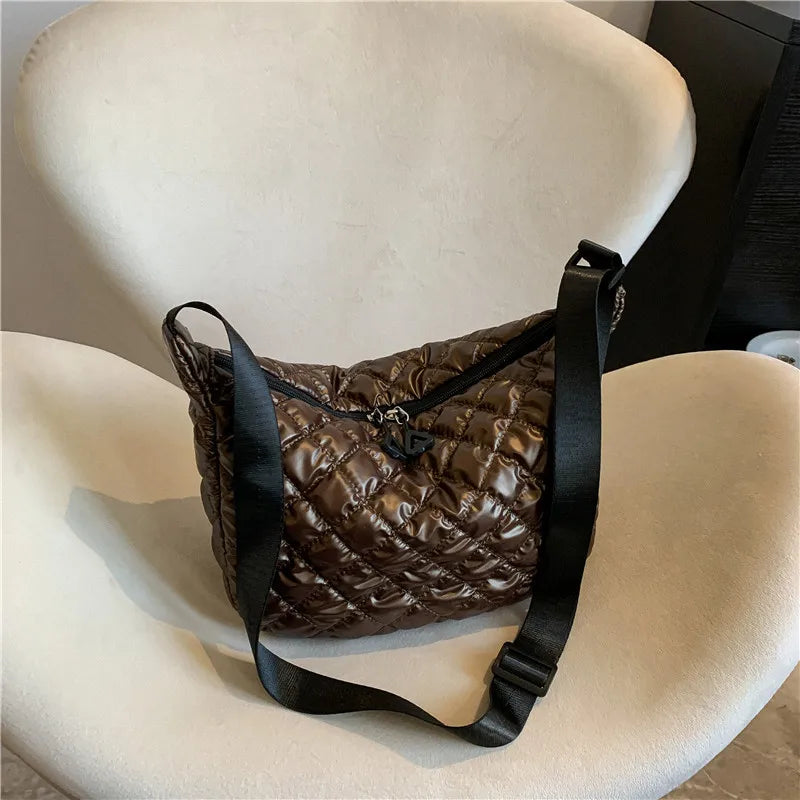 Fashion Nylon Padded Handbags Female | Large Capacity Top-Handle Bags & Solid Color Crossbody Bags (Winter Down Women Shoulder Bags)