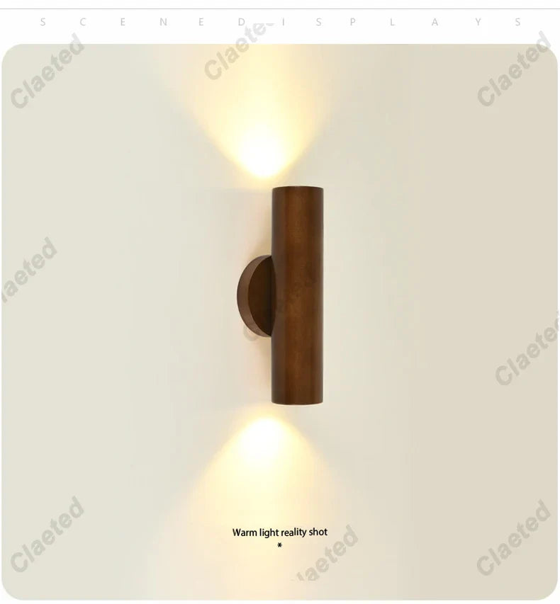 Nordic Style Solide Wood Wall Lamp for Dining Room Bedroom Foyer Chinese Up Down Double Heads  Background Aisle Led Wall Light