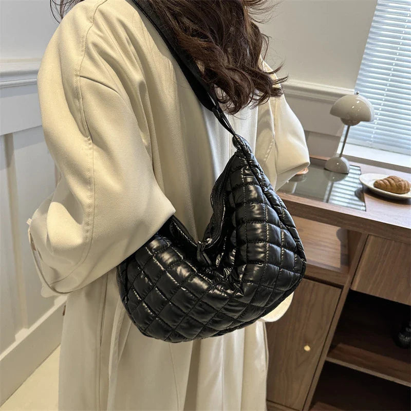 Fashion Nylon Padded Handbags Female | Large Capacity Top-Handle Bags & Solid Color Crossbody Bags (Winter Down Women Shoulder Bags)
