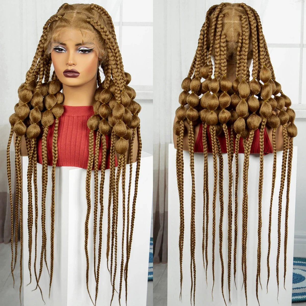 40" Ombre Knotless Bantu Braids Wig | Handmade Full Lace | Baby Hair