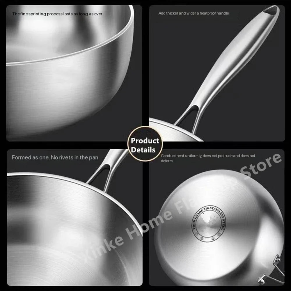 316 Stainless Steel Frying Pan Deepened Wok Uncoated NonStick Skillets Gas Stove Induction Cooker Universal Pan Kitchen Cookware