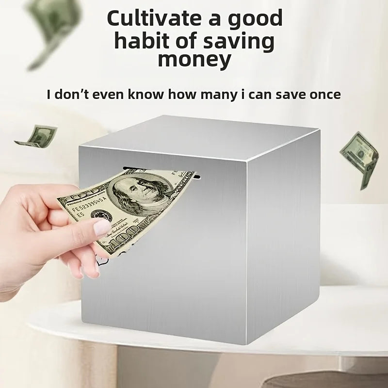 Stainless Steel Piggy Bank, a Student Internet Celebrity Savings Box That Only Allows Deposits, a Durable Metal Money Box.