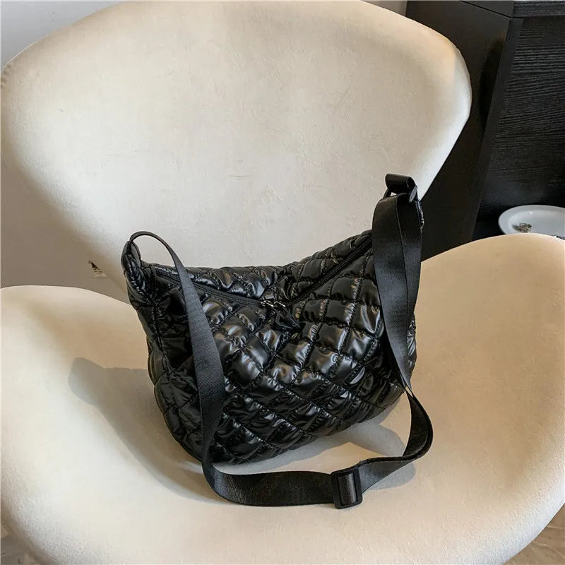 Fashion Nylon Padded Handbags Female | Large Capacity Top-Handle Bags & Solid Color Crossbody Bags (Winter Down Women Shoulder Bags)