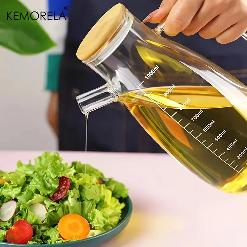 KEMORELA 1PC Glass Olive Oil Bottle BPF Oil Leak-Proof Bottle Kitchen Outdoor BBQ Picnic Condiment Container Kitchen Supplies