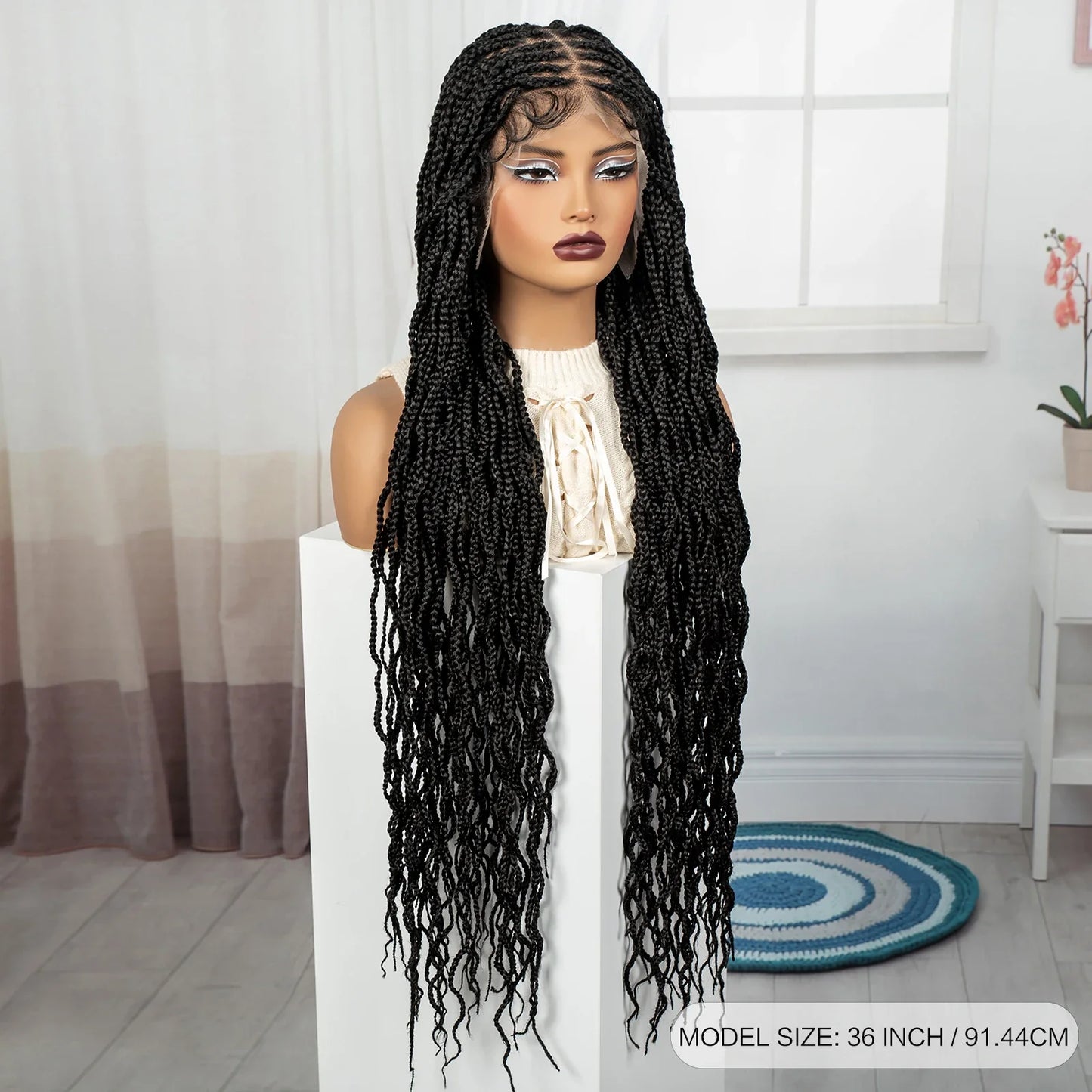 36" Ginger Orange Twisted Knotless Box Braids Wig | Full Lace | Baby Hair